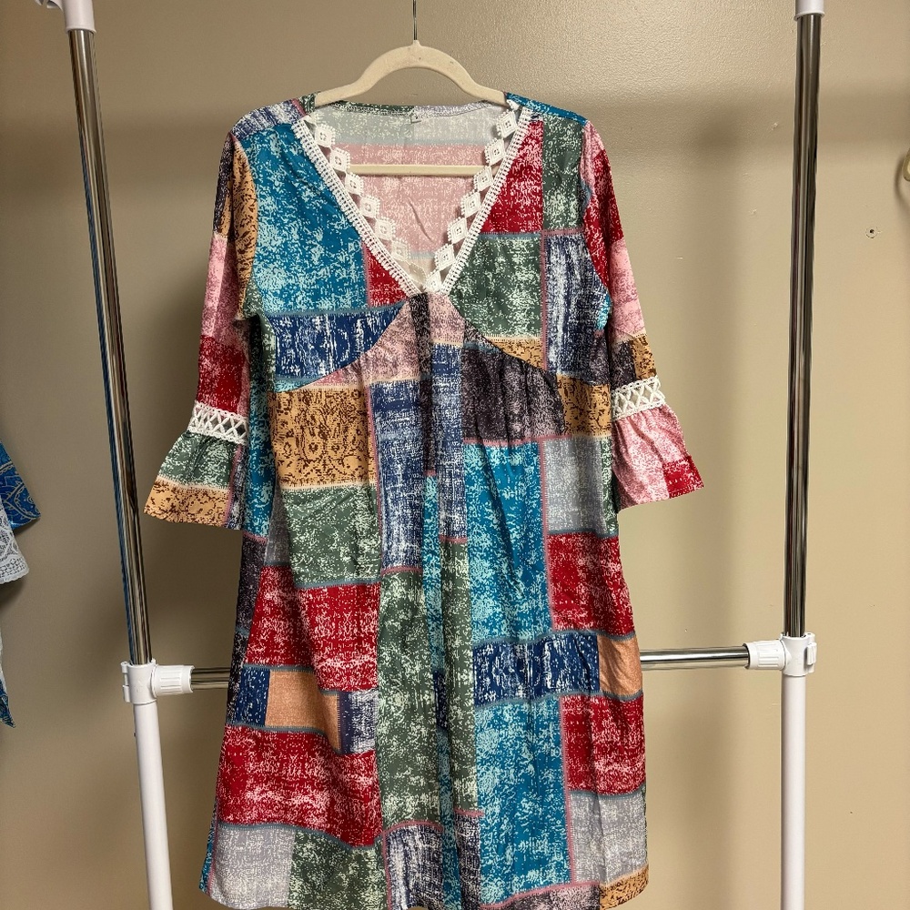 SHEIN Beach/ Boho V-Neck Dress With Lace Small